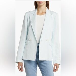 NWOT Paige Denim Women's Light Blue Linen‎ Dawson Double-Breasted Blazer Jacket